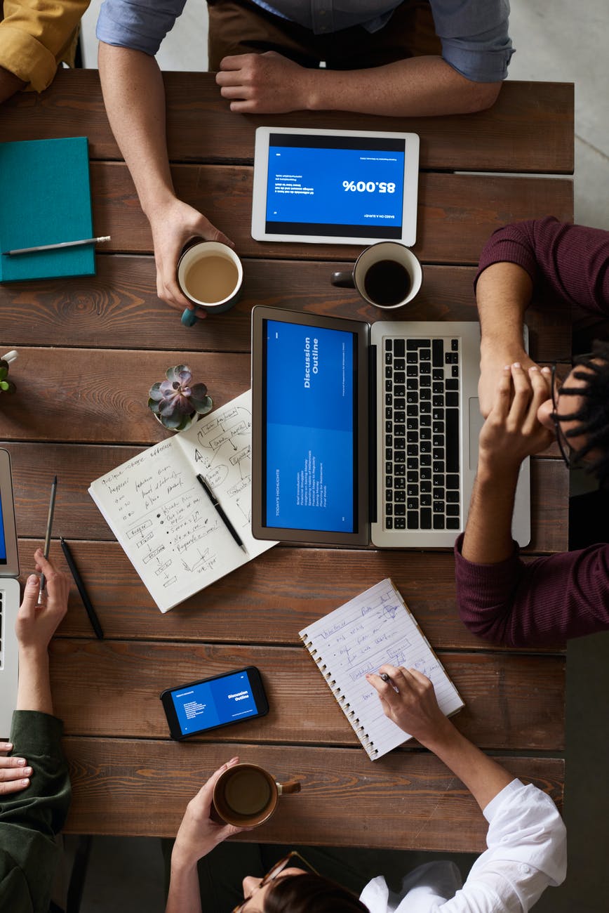 top view photo of people having a meeting